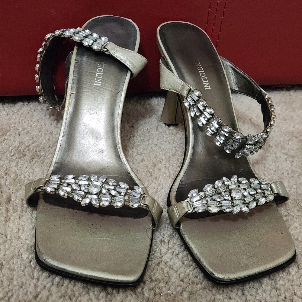 Ngiolini Gold Heels with Rhinestone Embellishments